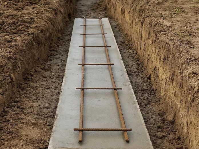 Wapening op een gestorte strookfundering in de sleuf